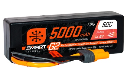Spektrum 14.8V 5000mAh 4S 50C Smart G2 Hardcase LiPo IC5 Battery (Two Batteries Included)