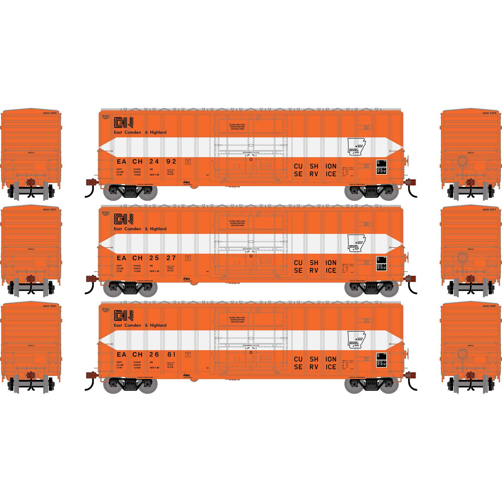 HO ATH 50' FMC 5327 12' Plug Door Box Car, EACH #2492/2527/2681 (3)
