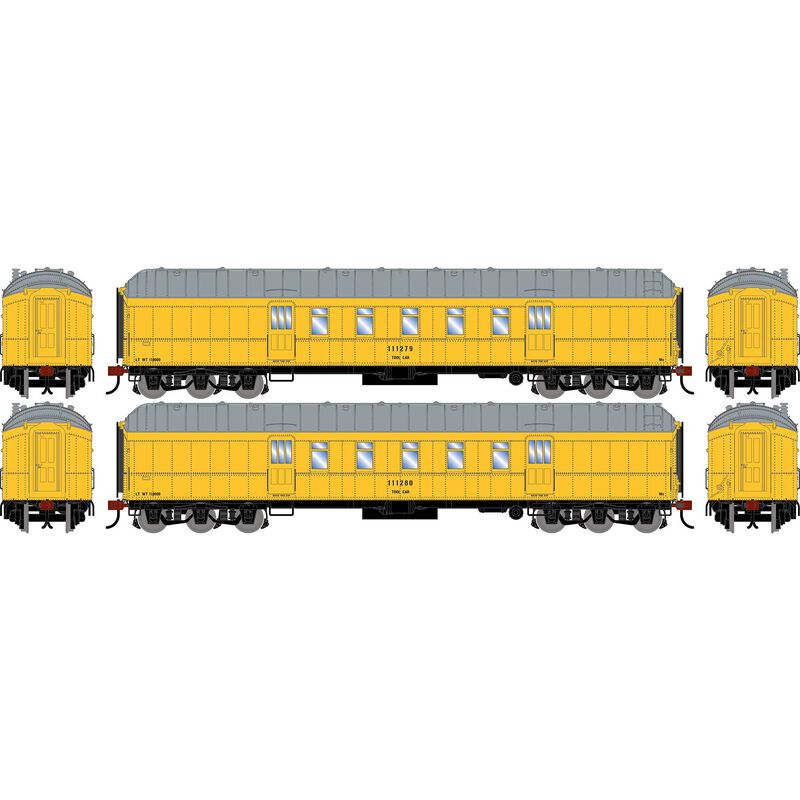 HO ATH 60' Pullman Common Standard Postal Storage Car, MOW Yellow #111279/111280 (2)