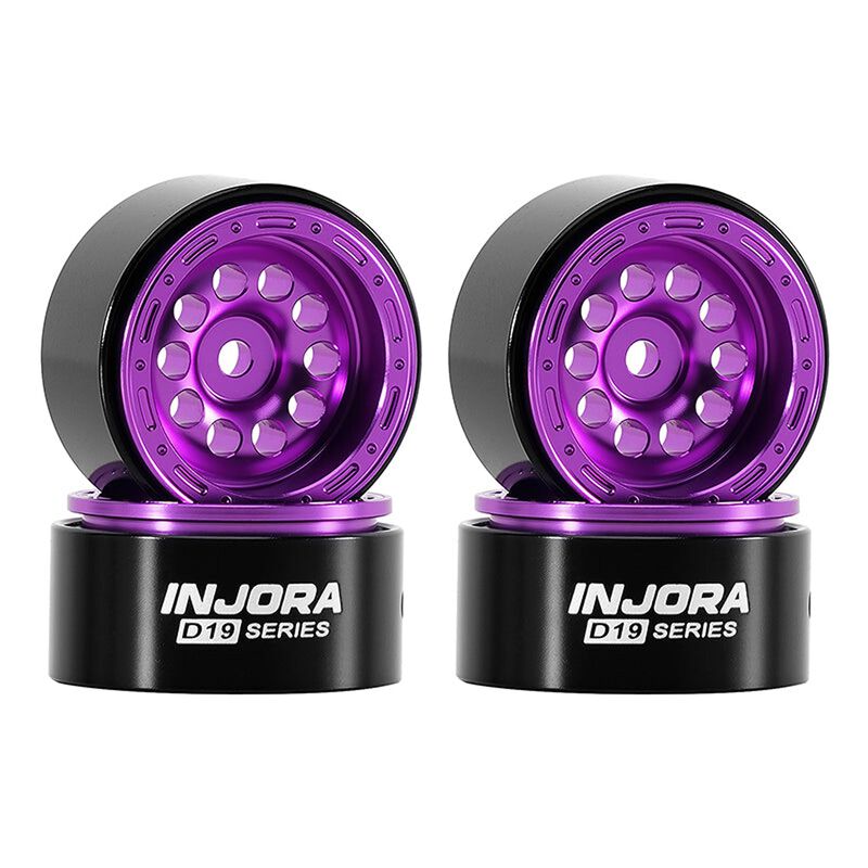 INJORA 1/30 Aluminum 0.7" Front/Rear Beadlock Rock Crawler Wheels, Purple, (4)