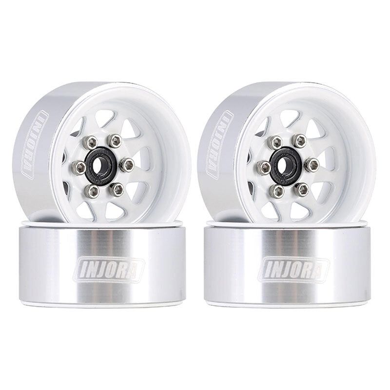 INJORA 1.0" Stamped Steel Beadlock Rock Crawler Wheels, White (4)