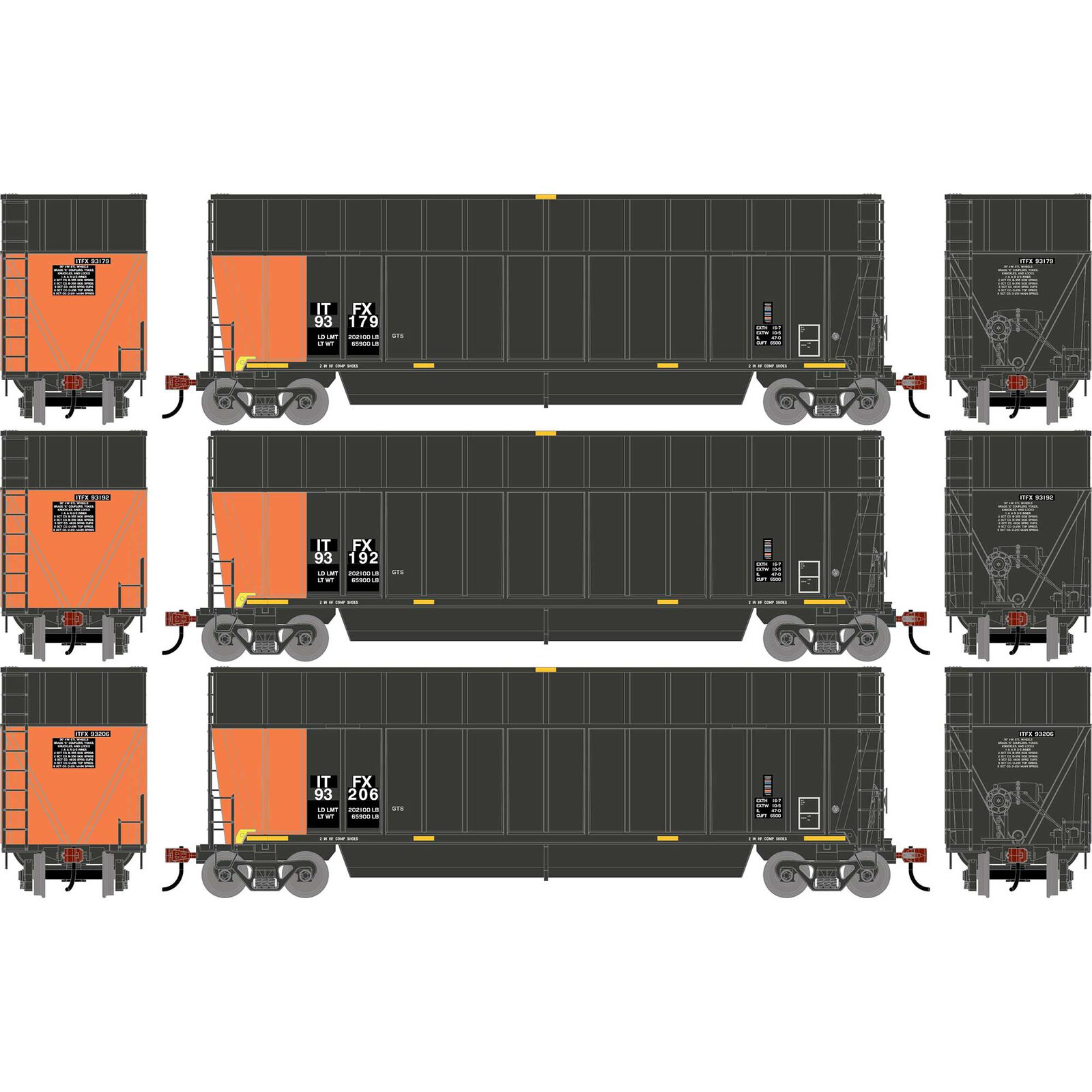 HO ATH Berwick Bathtub Extended Side Gondola, Primed For Grime ITFX #93179/93192/93206 (3)