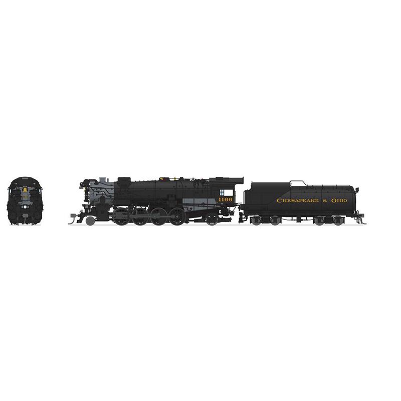 HO C&O, K-2 Mikado Locomotive, #1166, 12-VC Tender