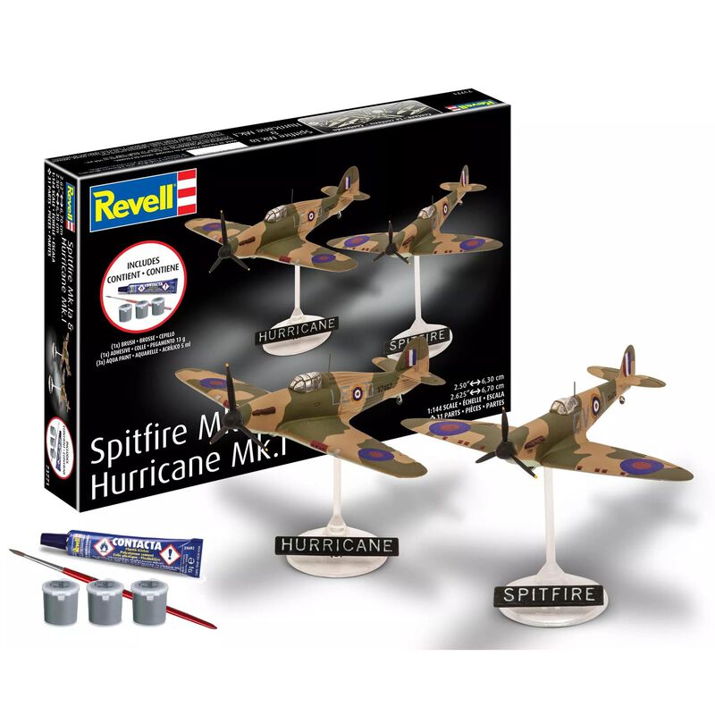 CARRERA REVELL OF AMERICAS INC 1/144 Spitfire Mk.Ia & Hurricane Mk.I All-Included Model Kit