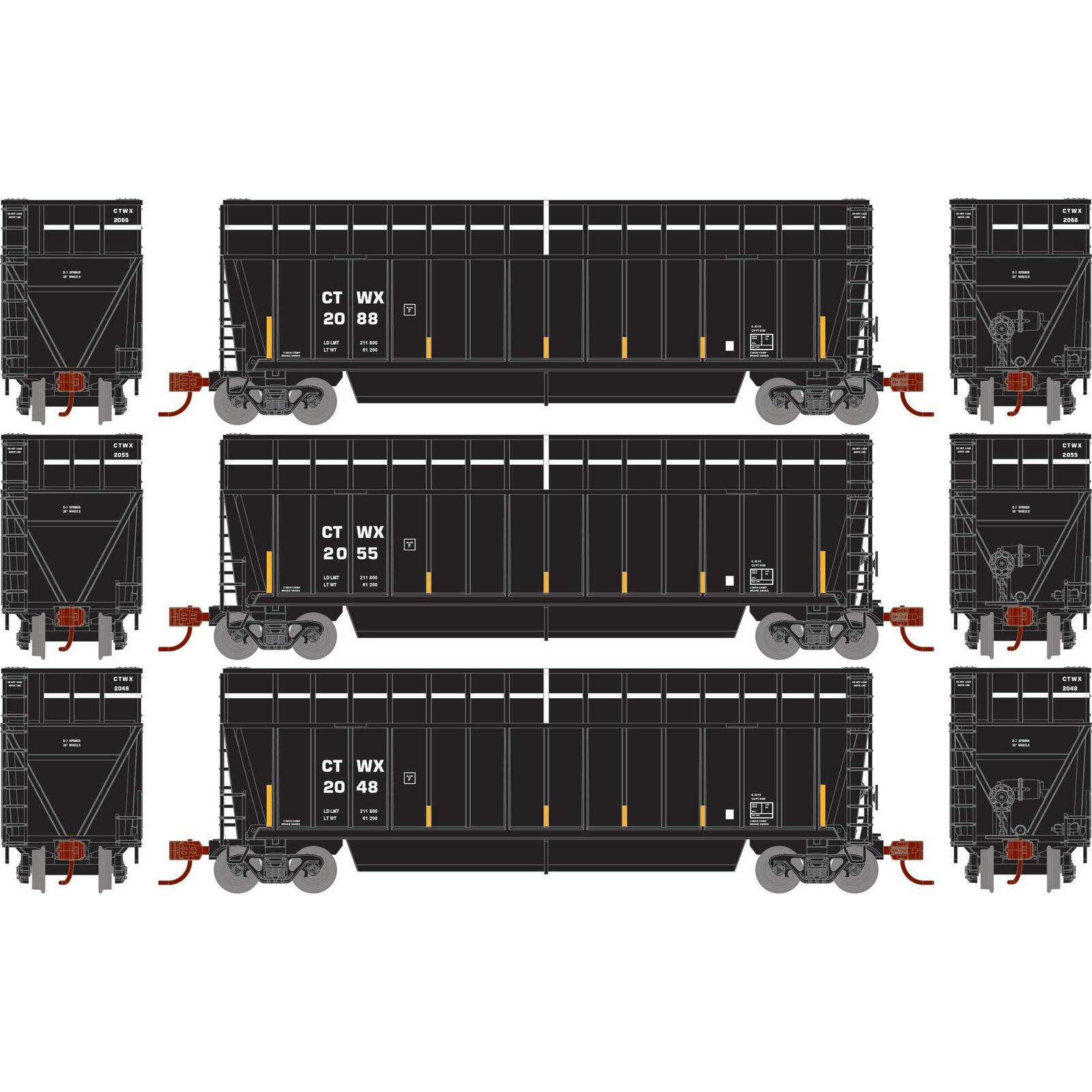 N ATH Berwick Bathtub Extended Side Gondola, CTWX #2048/2055/2088 (3)