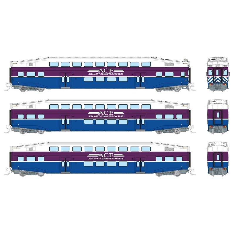 N Bilevel Commuter Car: ACE - Early: Set #1 (Cab: 3305 Coaches: 3212 3216)