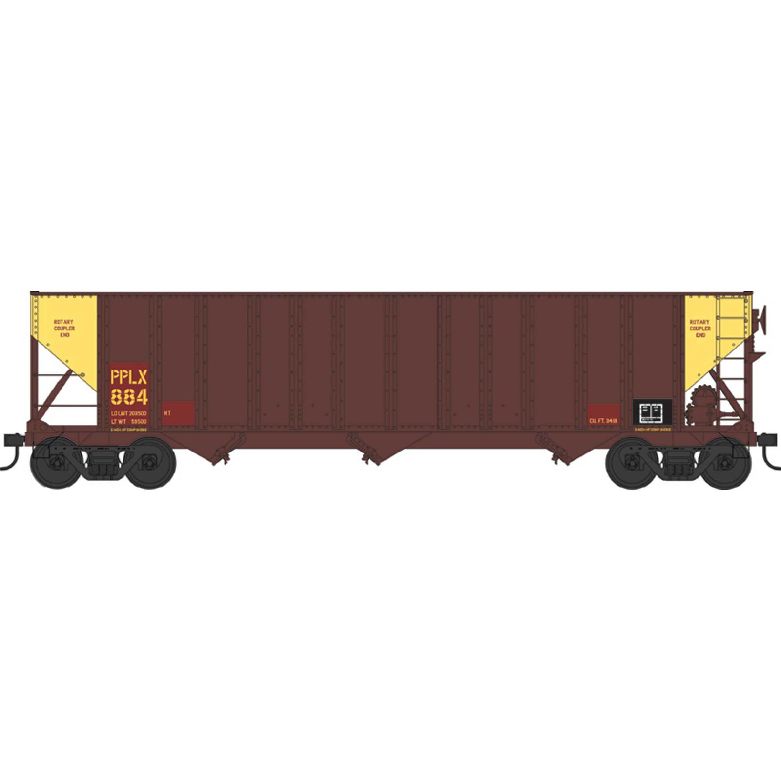 HO H-43 100 Ton Hopper PPLX Both Ends Yellow #884