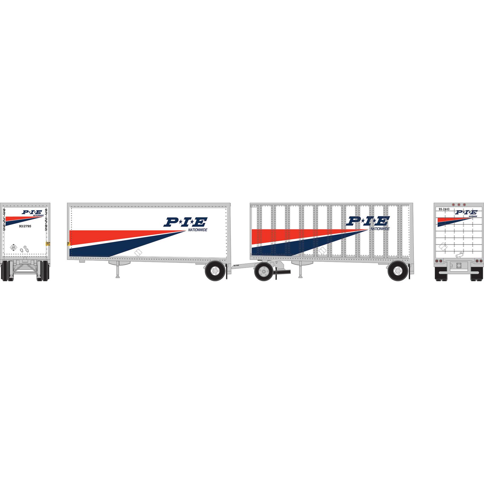 N ATH 28' Wedge Trailers Smooth Side/ Ext. Post (2) with Dolly, PIE- Trailers: 93-2795-SM; 99-2443-EP- Dolly: 29-7959