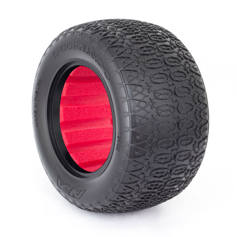 1/10 Chain Link Tires, Super Soft with Red Inserts (2): Stadium Truck