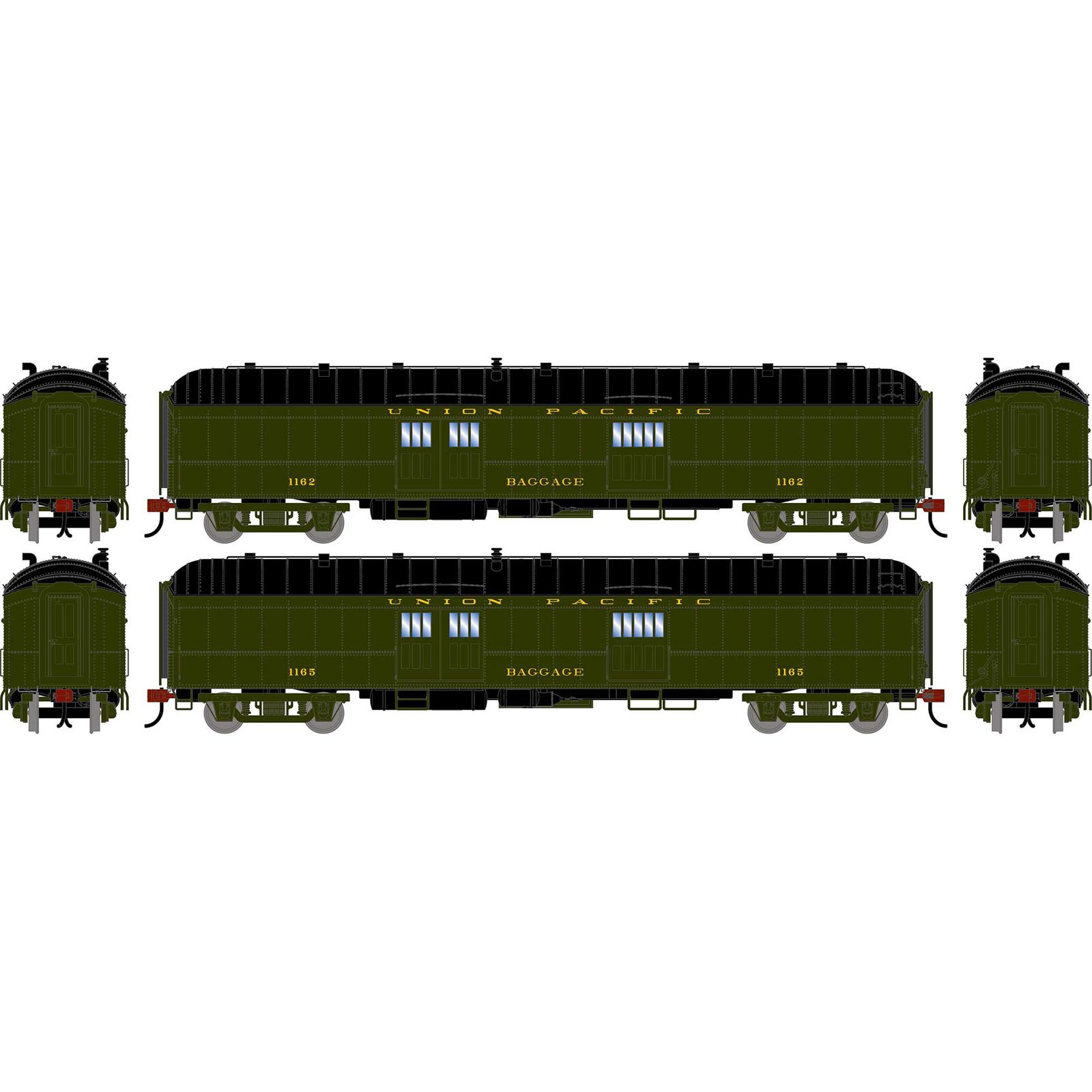 HO ATH 60' Pullman Common Standard Baggage Car, UP #1162/1165 (2)