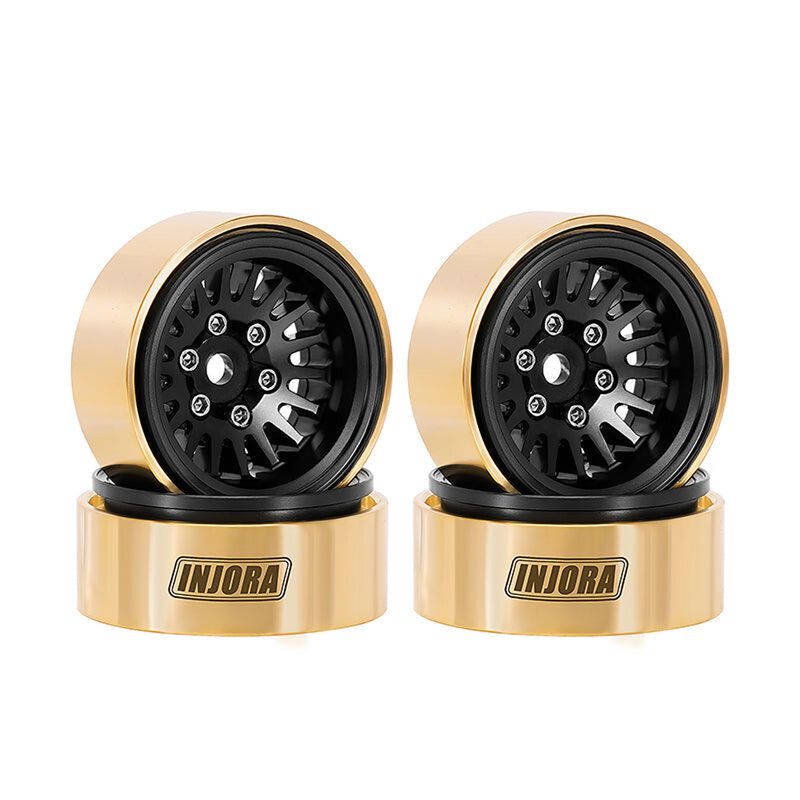 INJORA W1109 1.0" Plus Brass -3.75mm Offset Beadlock Rock Crawler Wheels, Black (4)