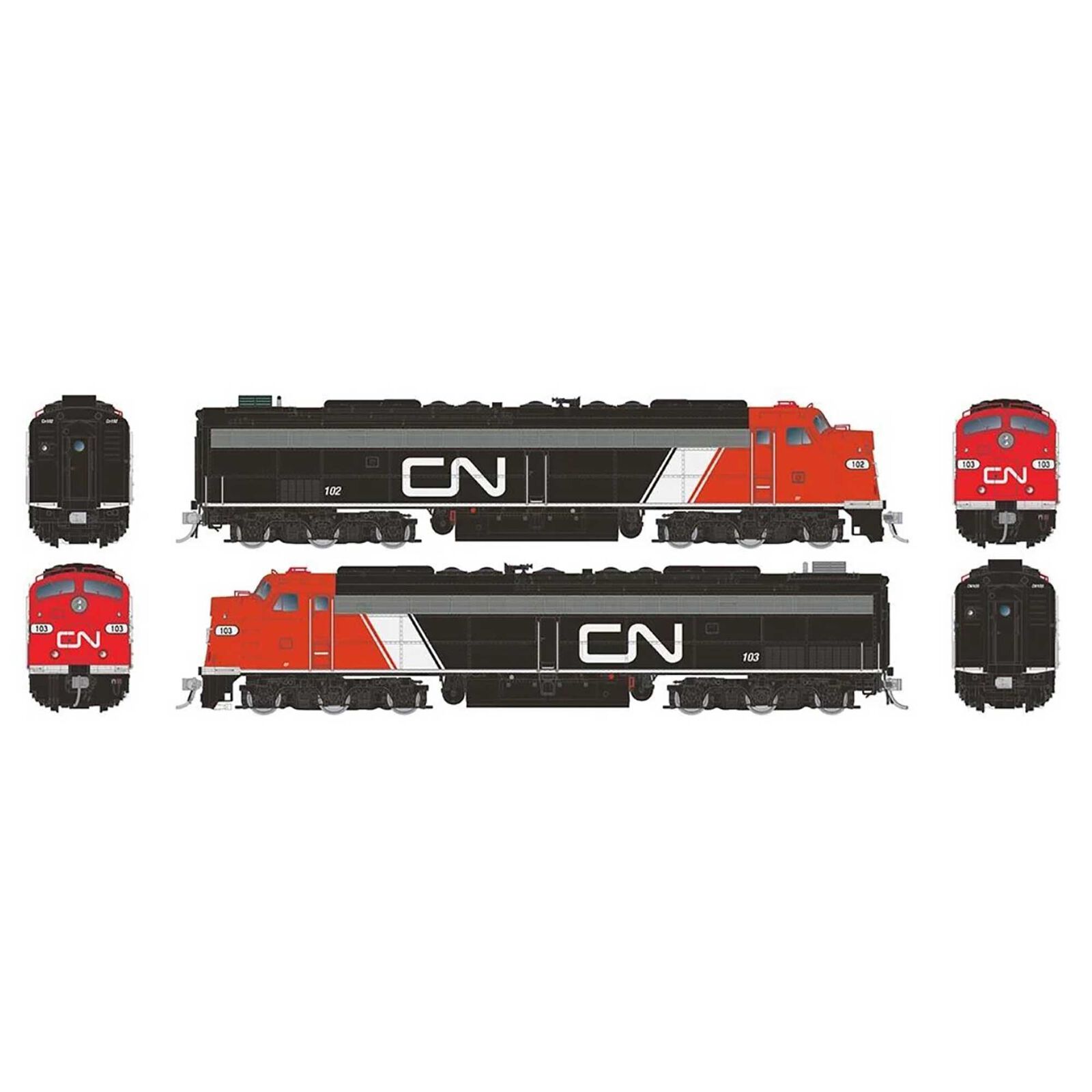 HO EMD E8A + E8A with HEP Locomotive Set with DCC & Sound, CN #102,103