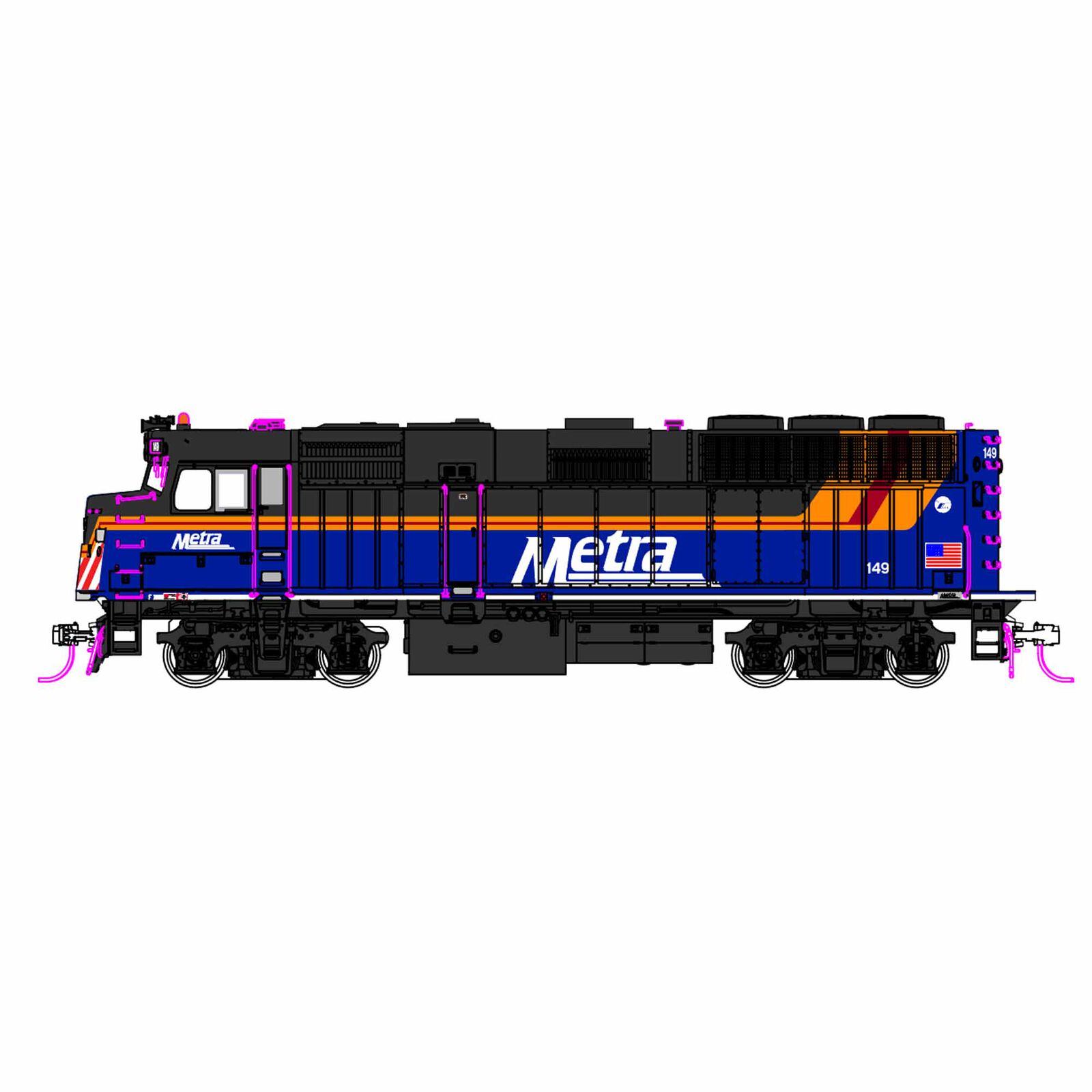 HO F40PH with Ditch lights Chicago Metra New Paint #149