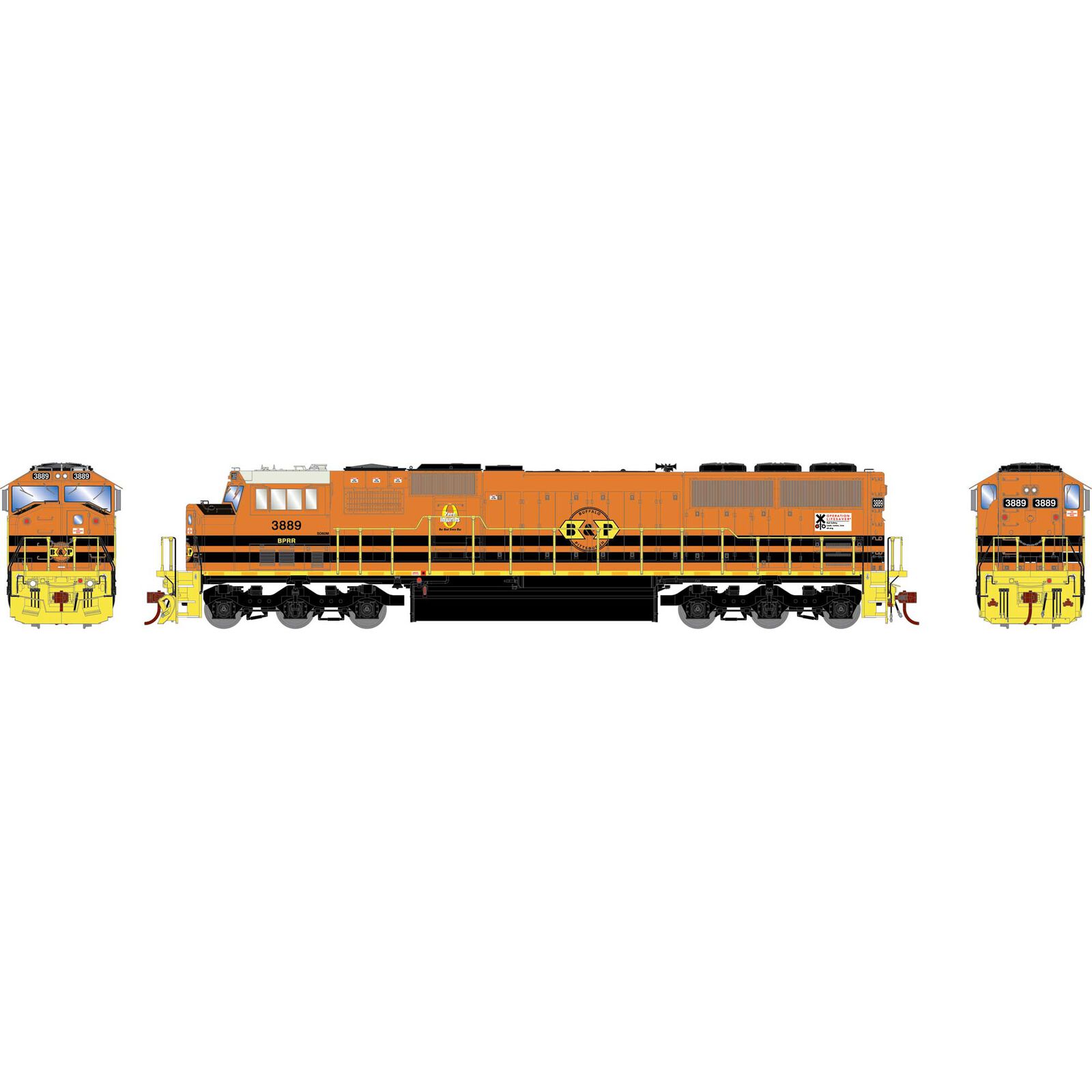 HO SD60M, B&P/Orange/Yellow #3889