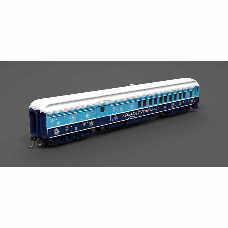 HO Blue & White Holiday-themed Baggage-Combine Car