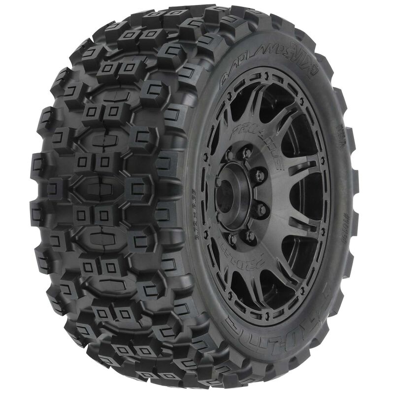 1/6 Badlands MX57 Front/Rear 5.7" Tires Mounted 24mm Black Raid (2)