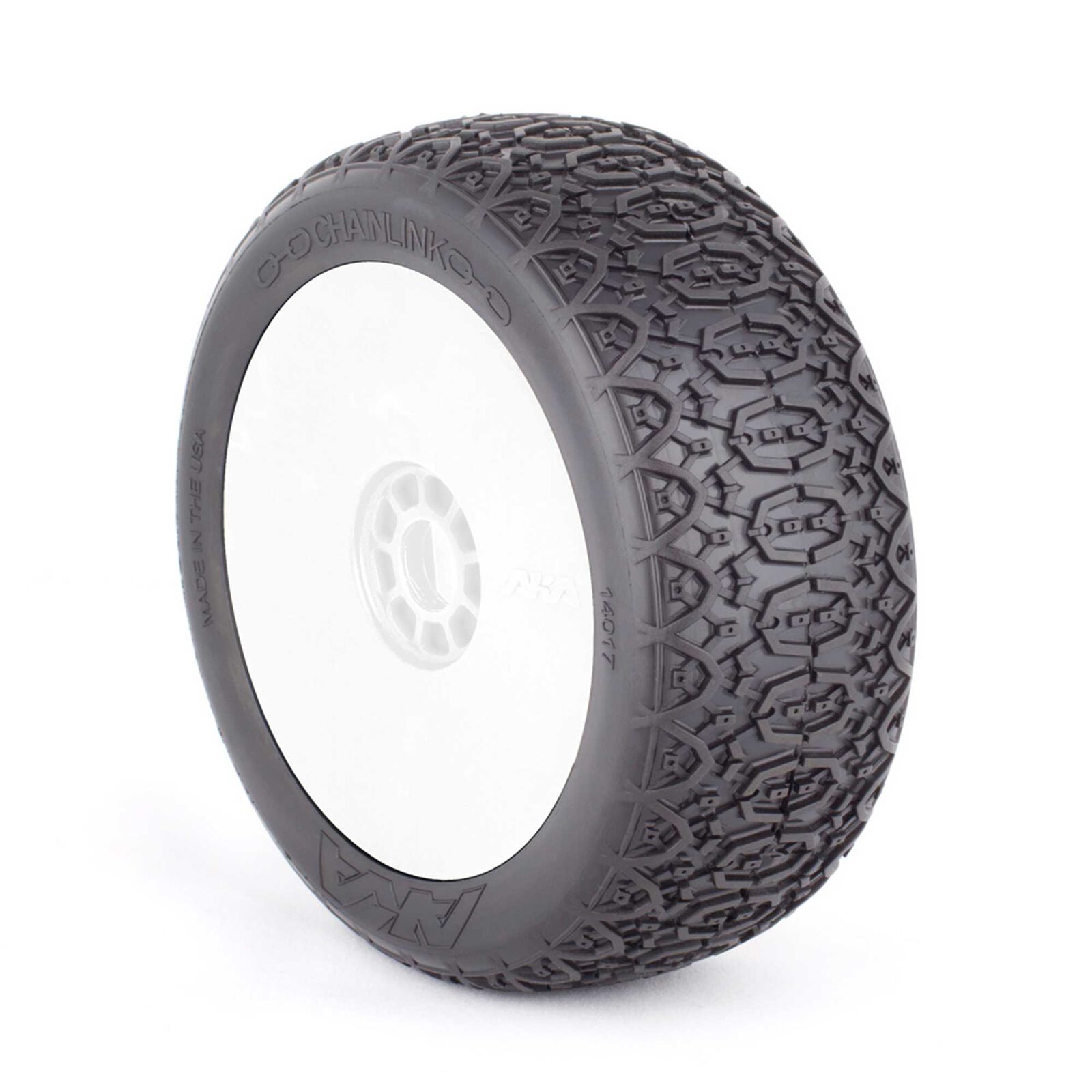 1/8 Chain Link Super Soft Long Wear Pre-Mounted Tires, White Evo Wheels (2): Buggy