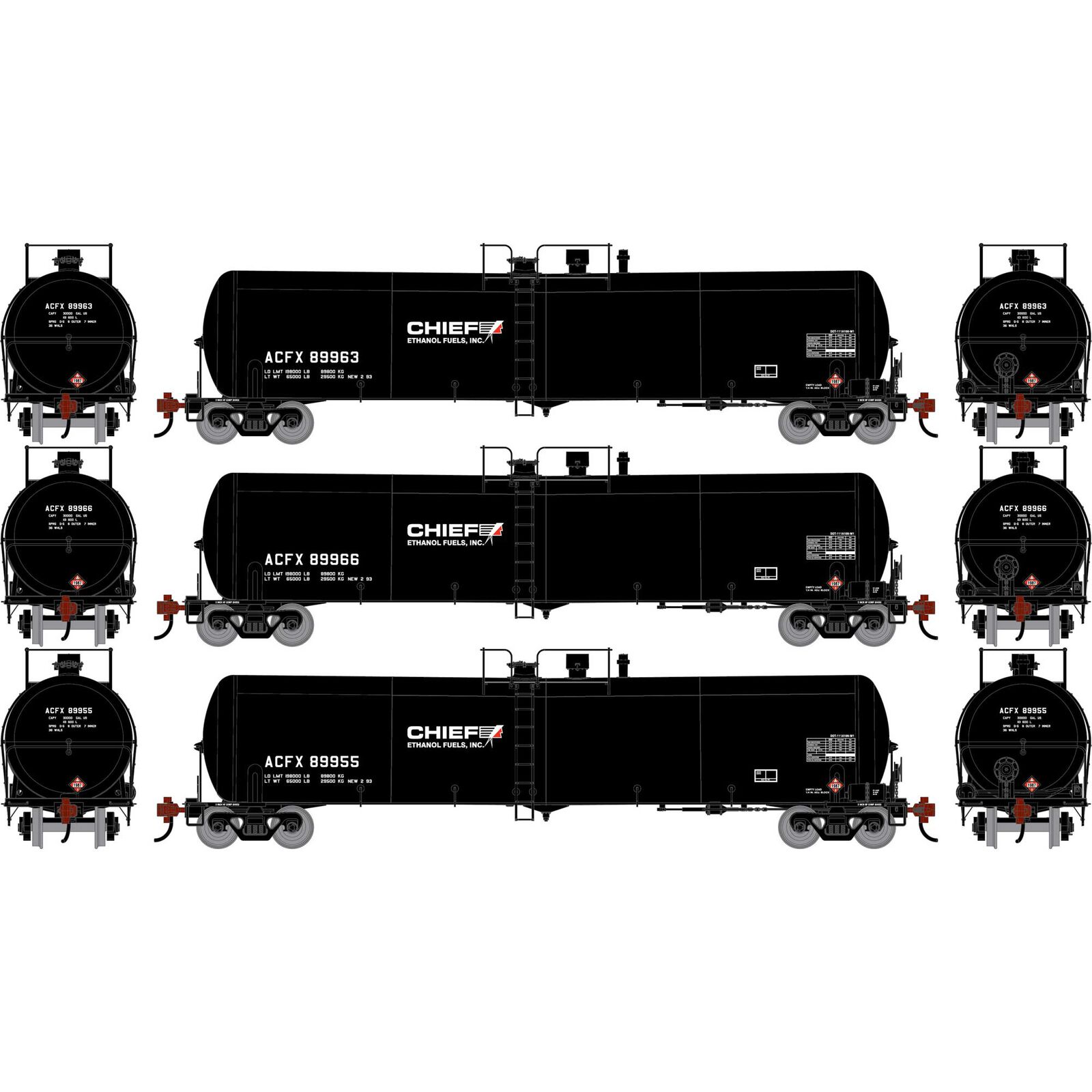 HO ATH 30K Ethanol Tank Car, ACFX #89963/89966/89955 (3)