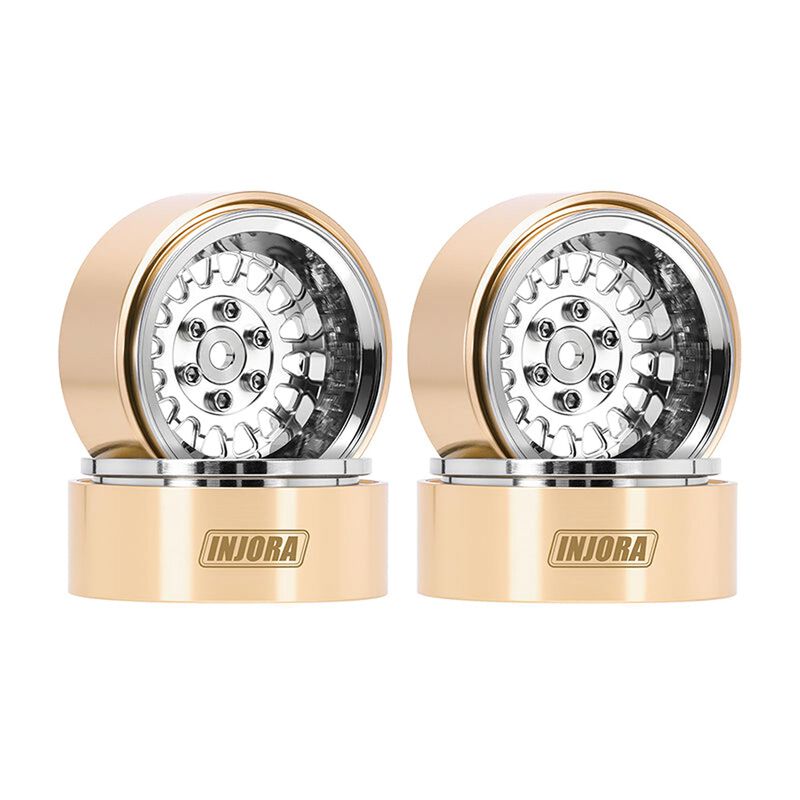 INJORA MW1316 1.3 Brass & Aluminum ModulWheel -4.05mm Offset Beadlock Rock Crawler Wheels, Silver (4)
