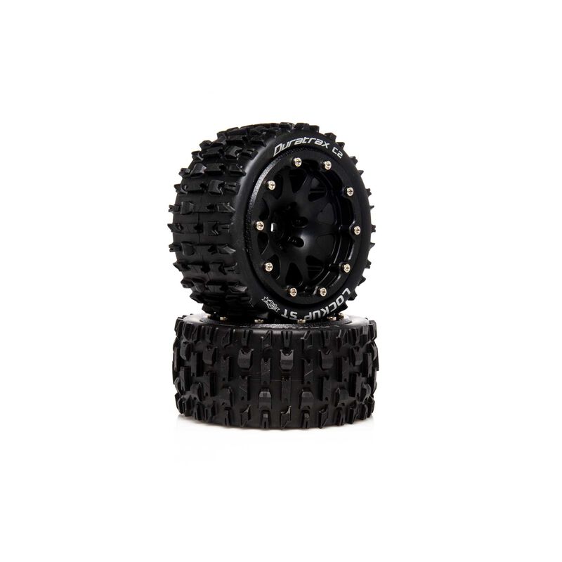 Lockup ST Belted 2.8" 2WD Mounted Rear Tires, .5 Offset, Black (2)