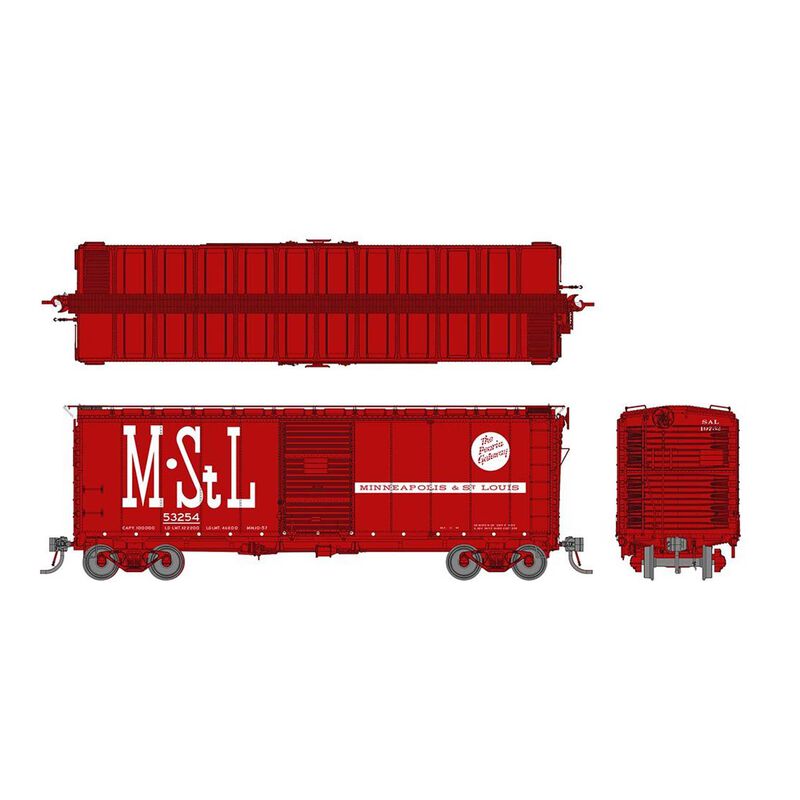HO 1937 AAR 40ft Boxcar - Round corner: M&StL - Red