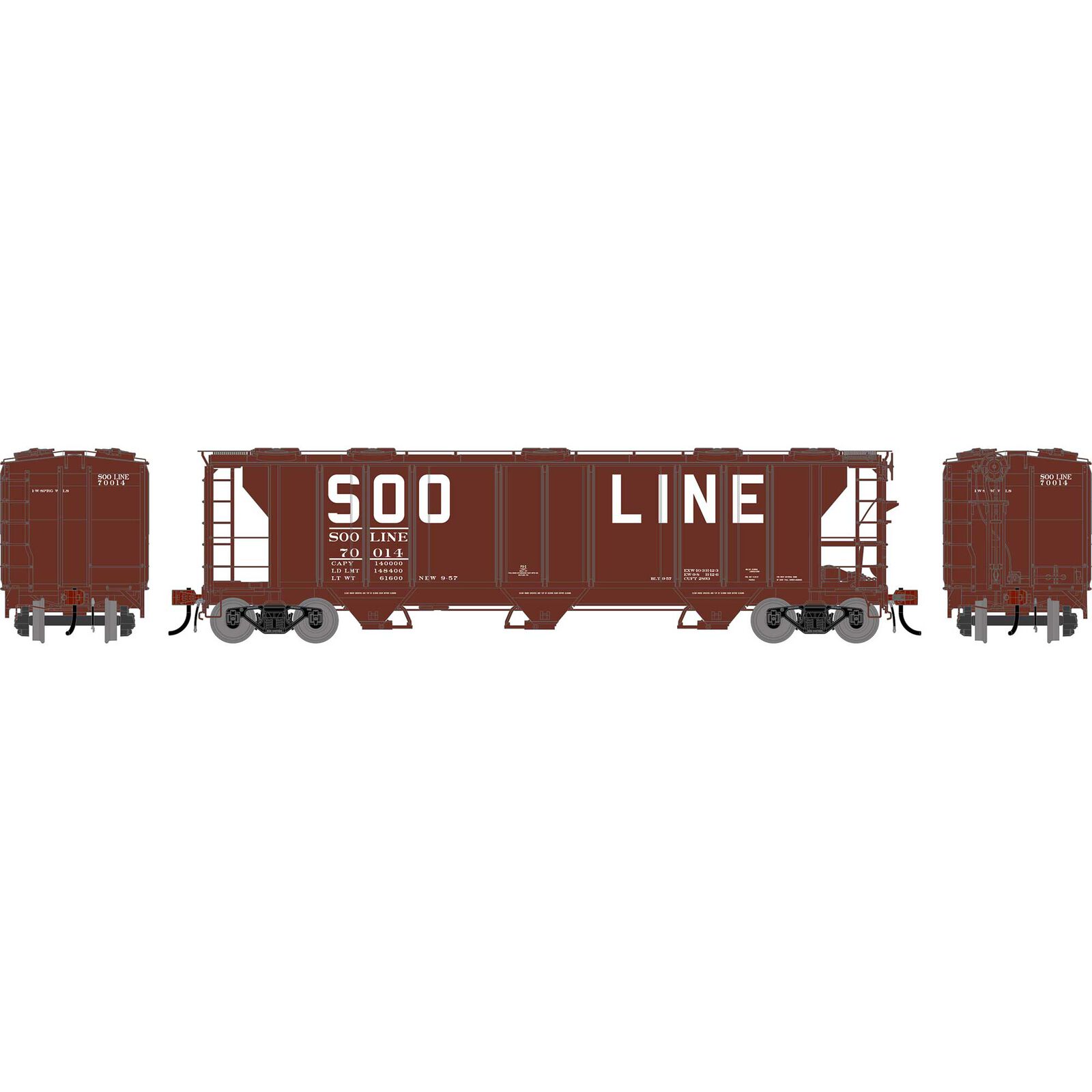 HO GEN PS 2893 3-Bay Covered Hopper, SOO Line #70014
