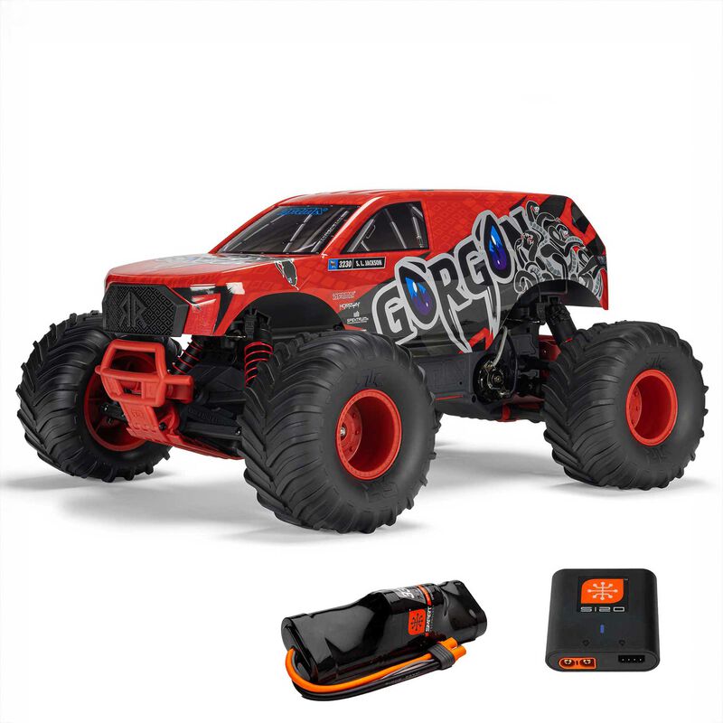 1/10 GORGON 2WD RTR Brushed Monster Truck (3300mAh NiMH Battery & S120 Charger Included), Red