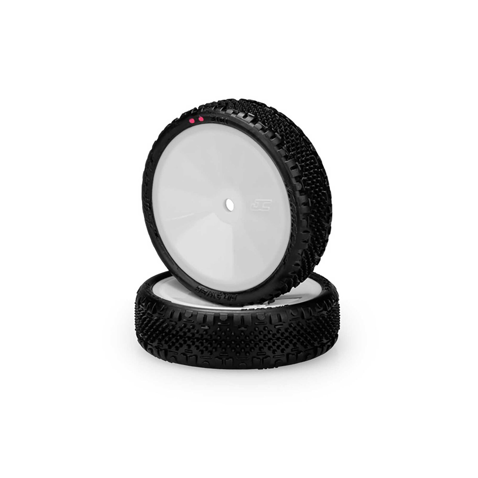 1/10 Pin Swag 2.2” Pre-Mounted Slim Front 2WD Buggy Tires, White Wheels, Pink Compound (2)