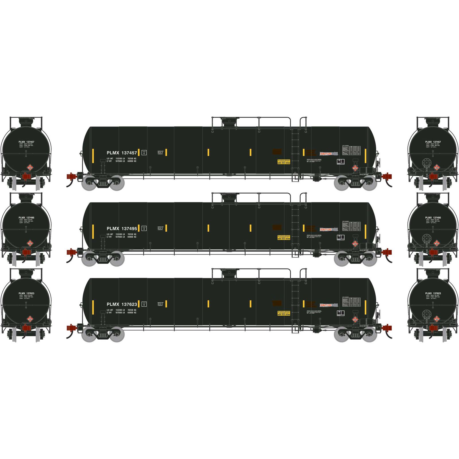 HO UTC 33K LPG Tank Car- Late, PLMX Primed For Grime #137457/137495/137623 (3)