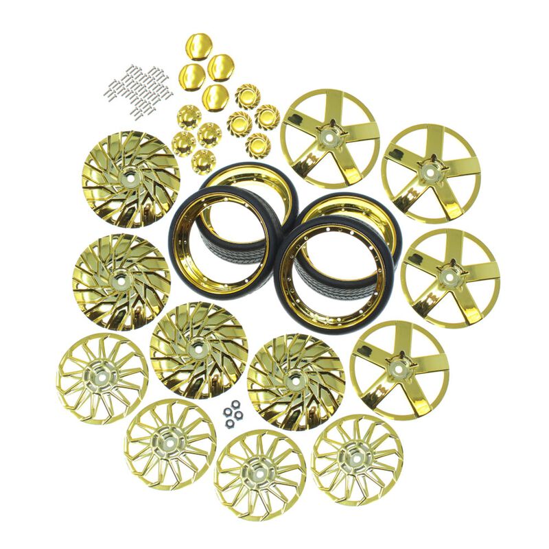 Gold 26in Wheel & Tire Combo Kit, 1/10 Redcat Lowrider