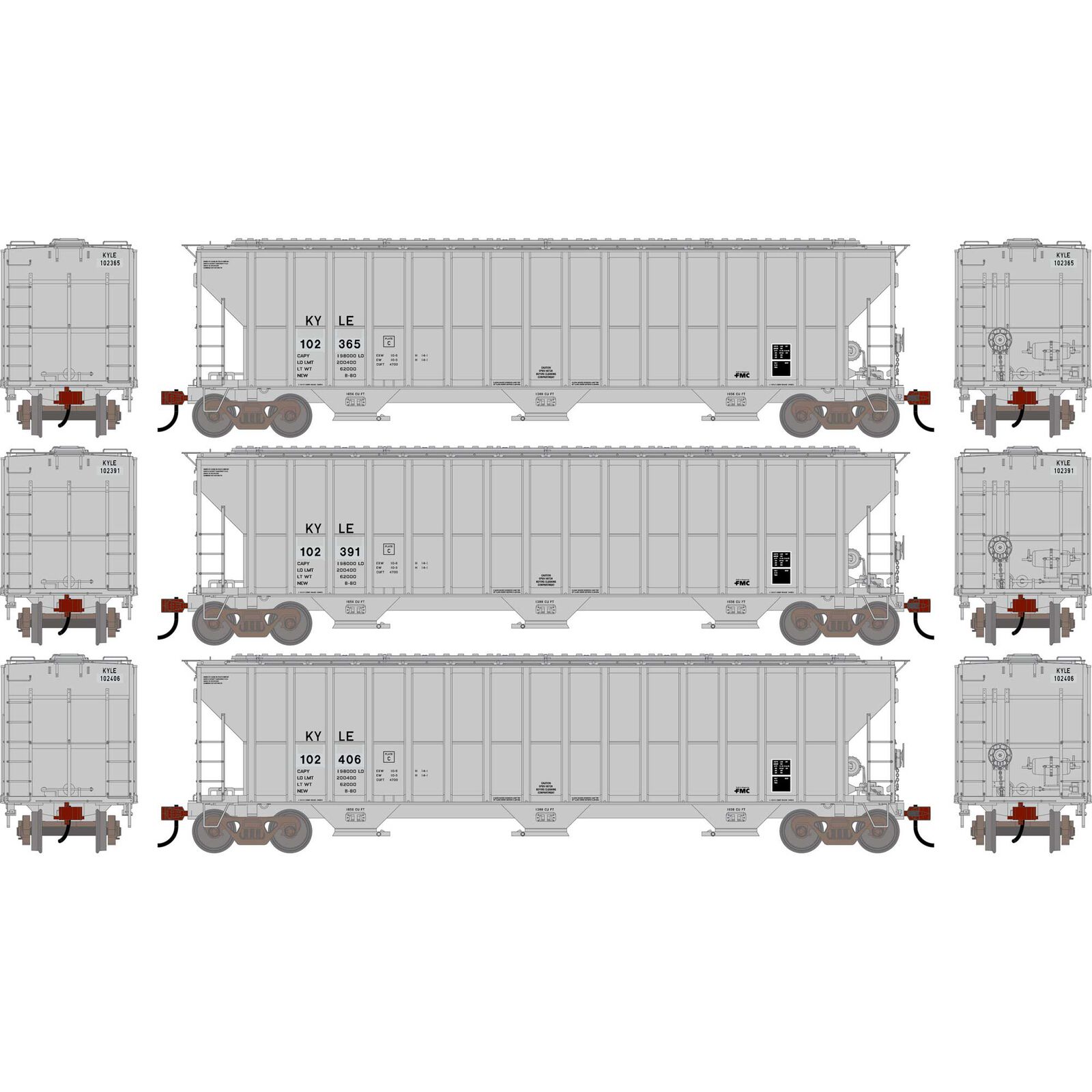 HO ATH FMC 4700 Covered Hopper, Primed For Grime KYLE #102365/102391/102406 (3)