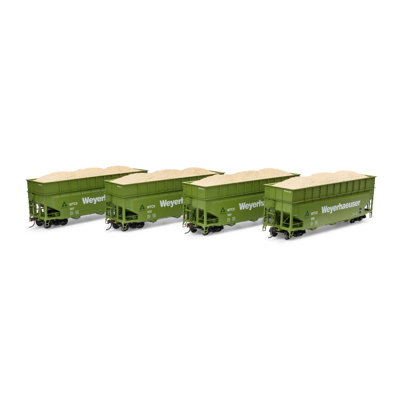 HO 40' Wood Chip Hopper with Load, WTCX #312 / 328 / 337 / 343 (4)