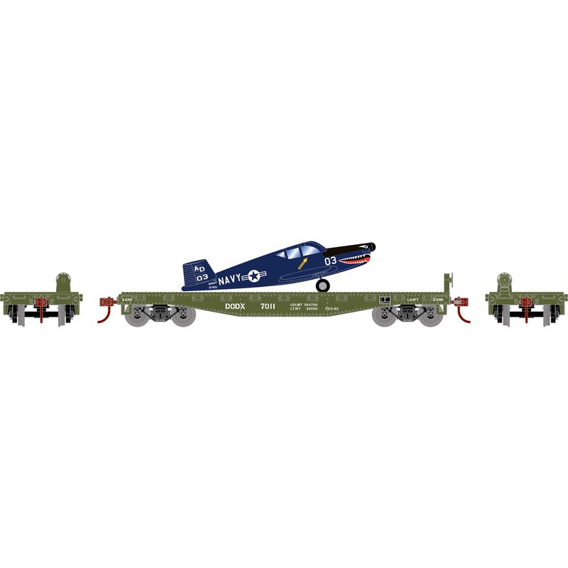 HO 40' Flat Car with Plane, DODX, Navy #7011