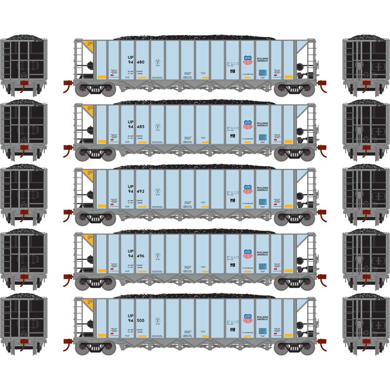 HO Ortner 5-Bay Rapid Discharge Hopper, UP #94480 / 94485 / 94492 / 94496 / 94500 (5)