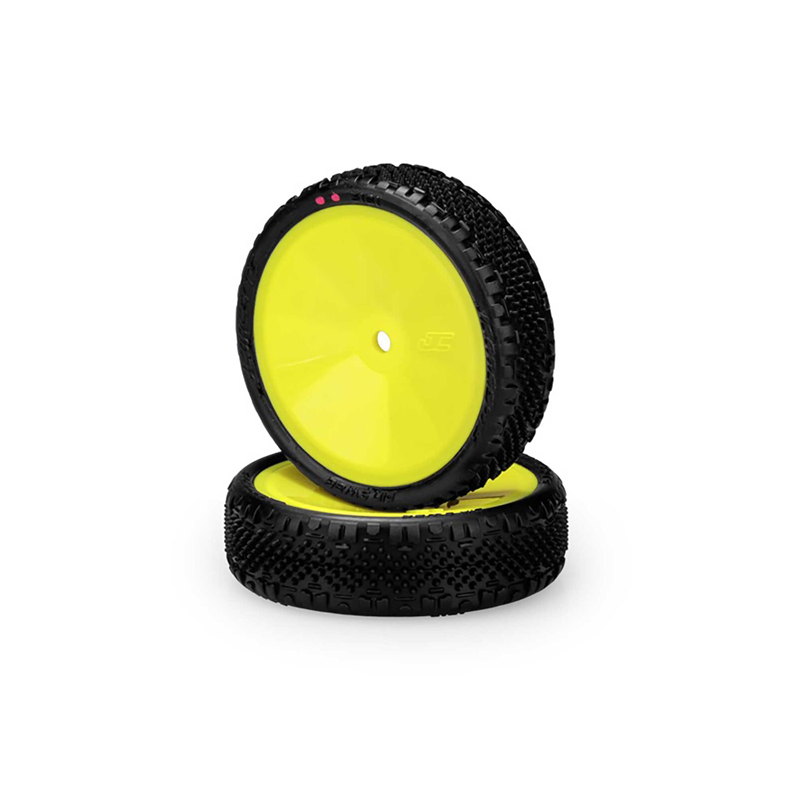 1/10 Pin Swag 2.2” Pre-Mounted Slim Front 2WD Buggy Tires, Yellow Wheels, Pink Compound (2)