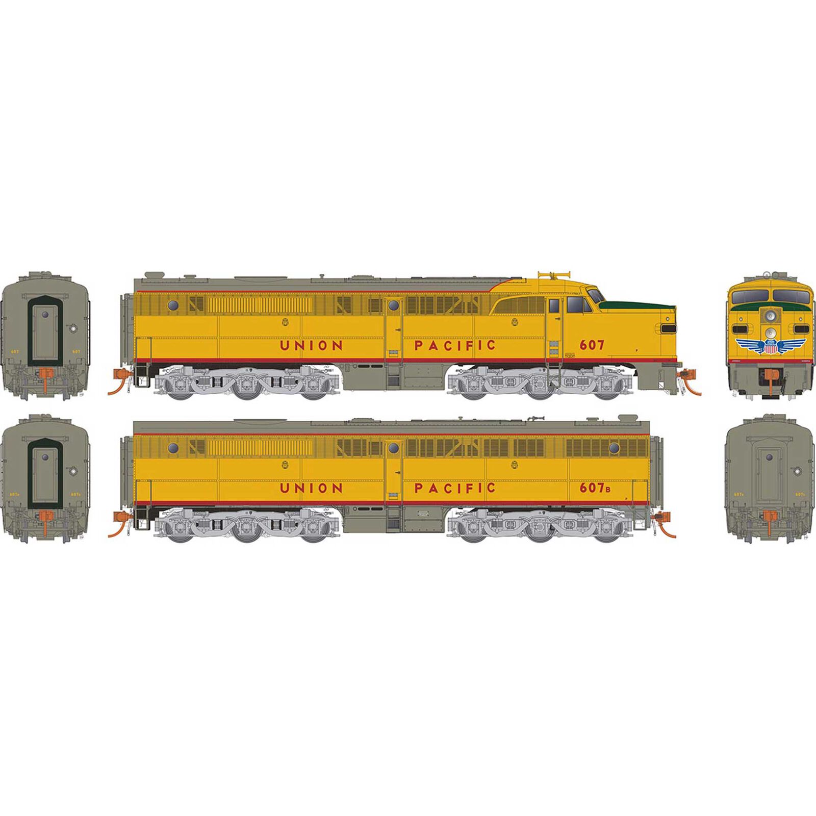HO PA-1 + PB-1 Locomotive Set, UP #607, 607B
