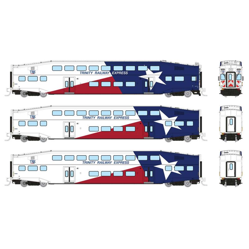 N Bilevel Commuter Car: Trinity Rail Express: Set #2 (Cab: 1007 Coaches: 1061 1064)