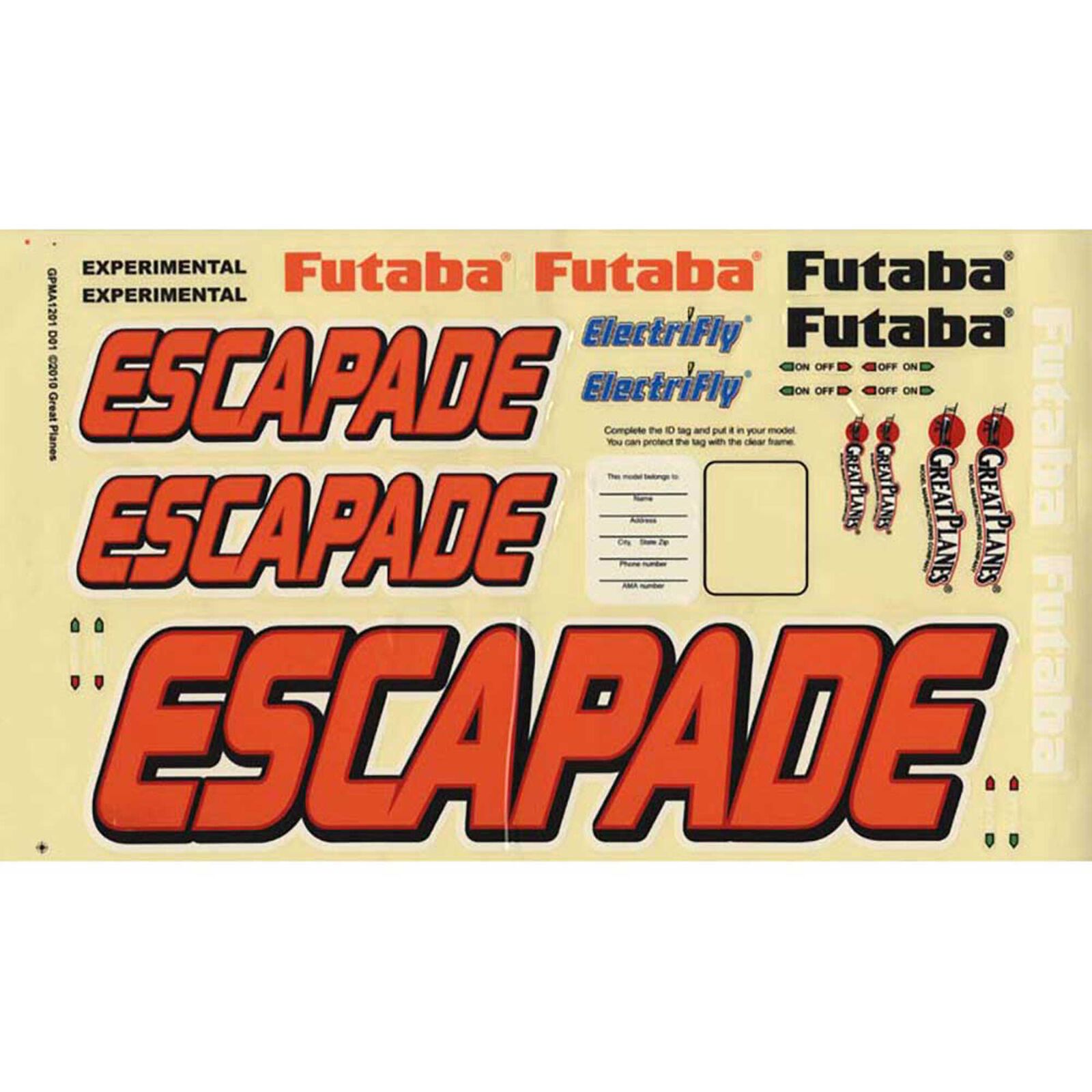 Decals, Escapade .61 ARF
