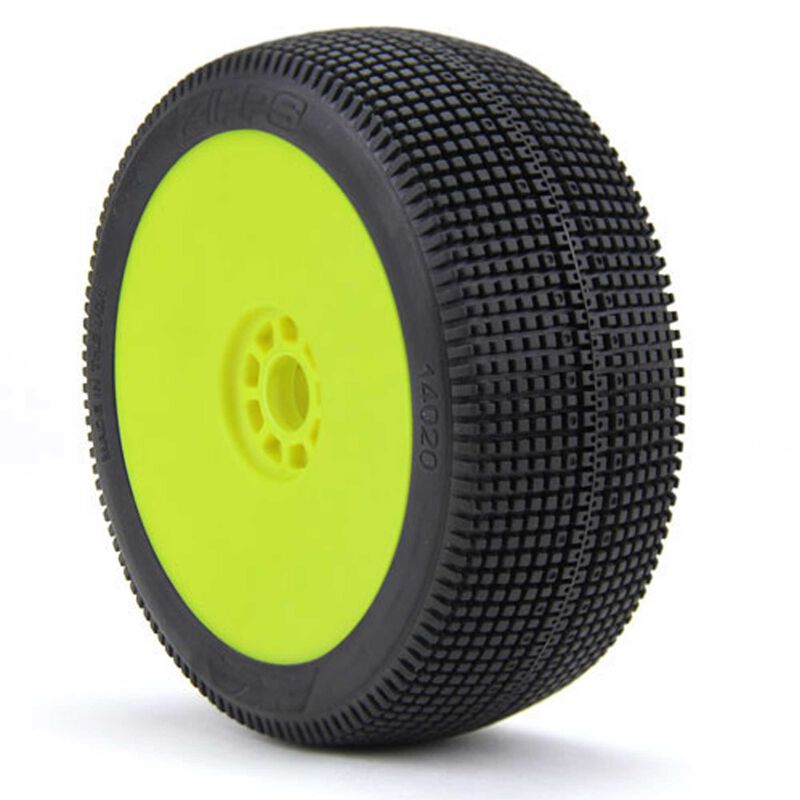 1/8 Zipps Medium Long Wear Pre-Mounted Tires, Yellow EVO Wheels (2): Buggy