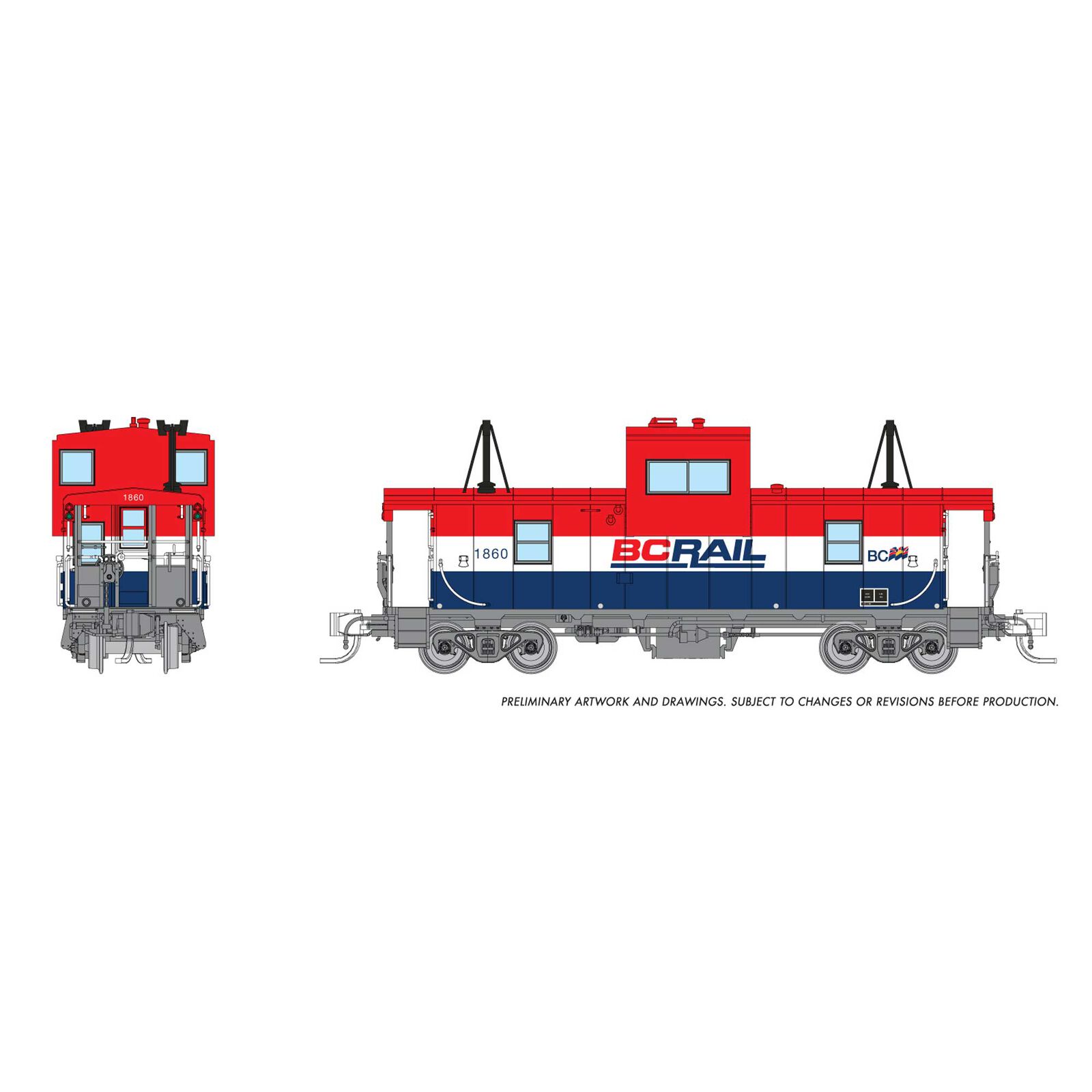 N Wide Vision Caboose, BCR Red/White/Blue #1860