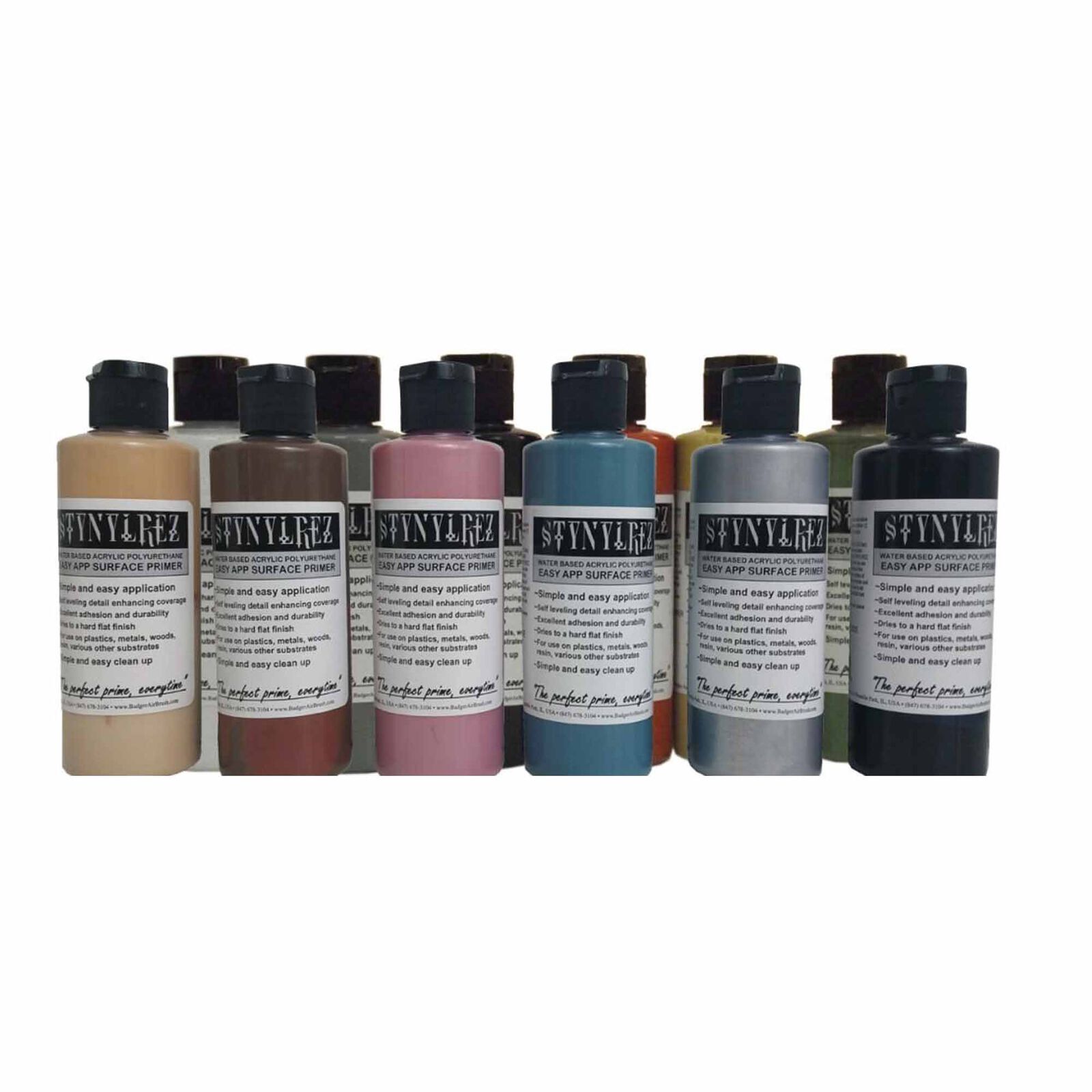 12 Tone Pack 4oz./118ml White, Gray, Black, Red Brown, Olive Green, Neutral, Light Flesh, Ebony Flesh, Dull Pink, Oceanic Blue, Metal, Black Gloss