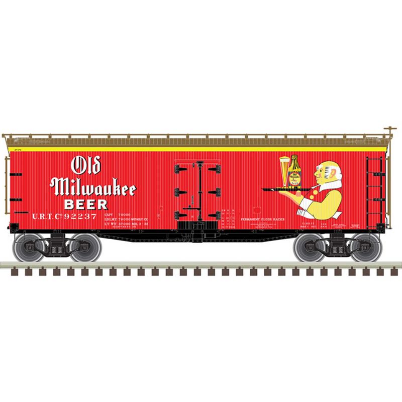 HO 40' Wood Refer Old Milwaukee 92237, Red Brown White Yellow