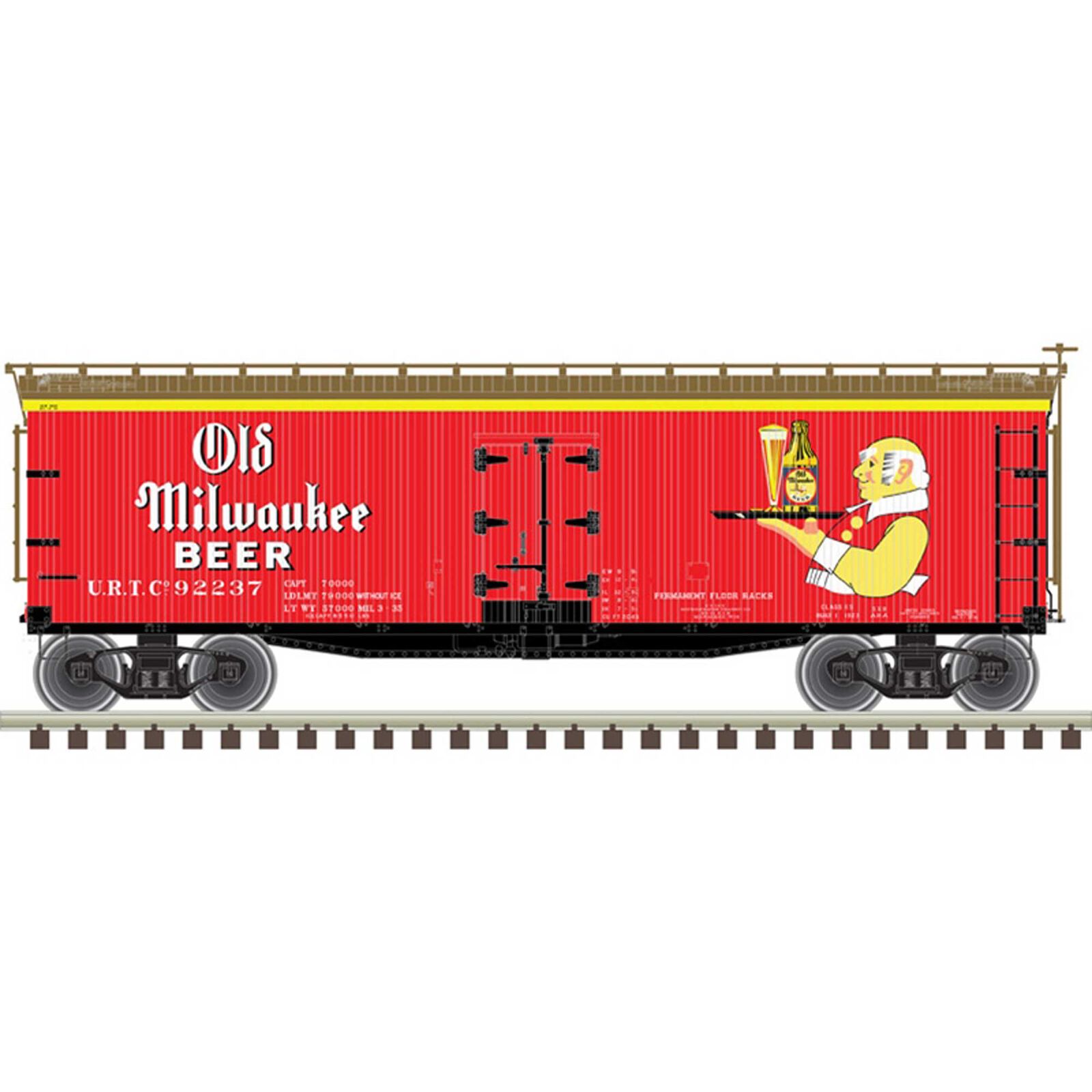 HO 40' Wood Refer Old Milwaukee 92239, Red Brown White Yellow