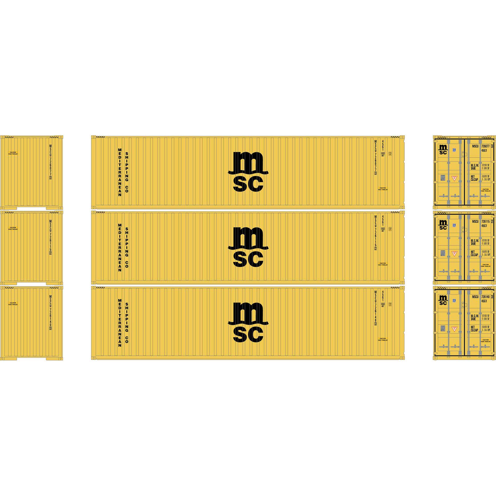 N ATH 40' Corrugated High-Cube Containers, MSCU #726077-3/726115-2/726140-3 (3)