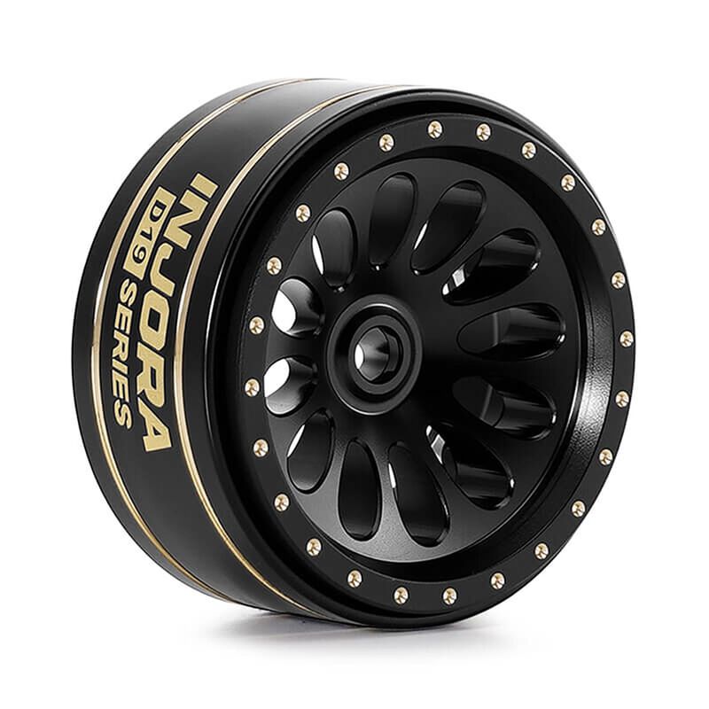 INJORA 1/24 Brass 0.7" D19 Front/Rear Beadlock Rock Crawler Wheels, Black (4)