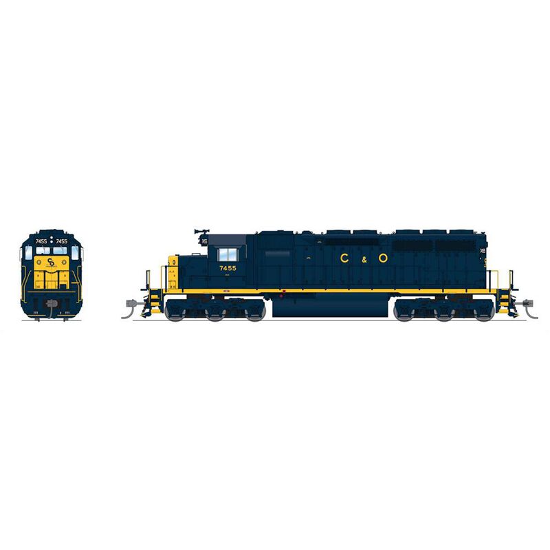 HO EMD SD40 Locomotive, C&O 7455, Blue / Yellow