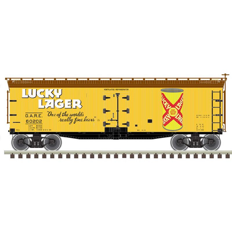 N 40' Wood Refer Lucky Lager 60202, Yellow/Brown/Red/White