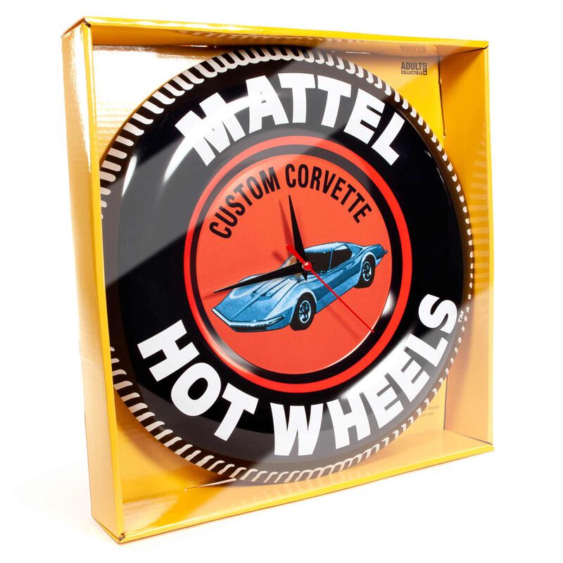 12” Hot Wheels Collector Button Tin Clock, Custom Corvette