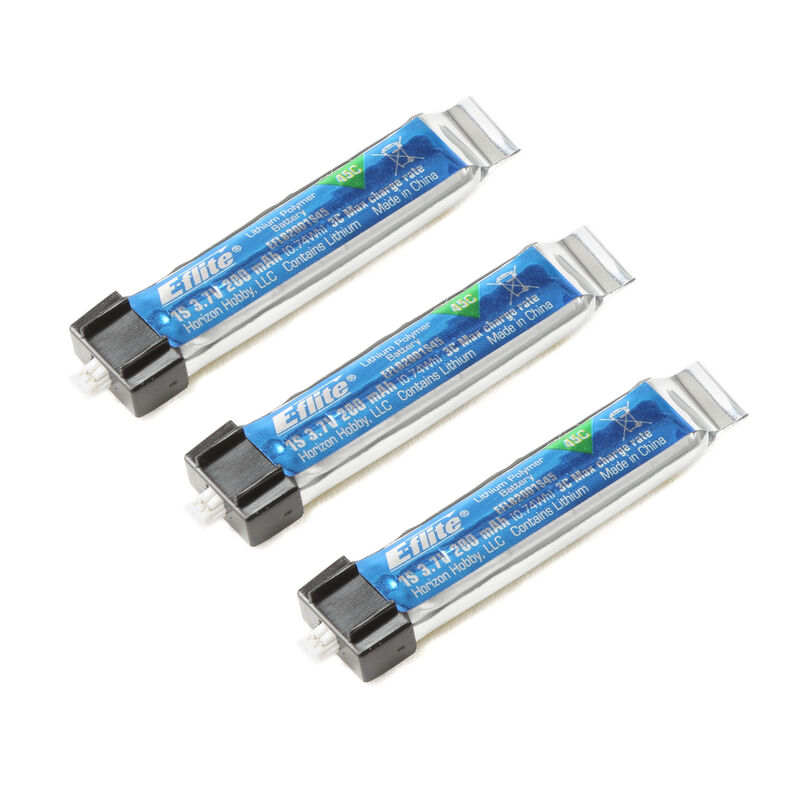 3.7V 200mAh 1S 45C LiPo Battery (3): PH 1.25 (Ultra Micro)