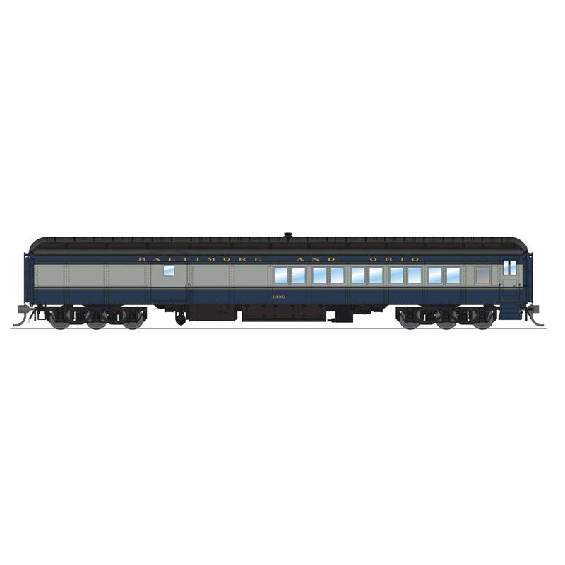 HO Scale B&O Coach-Baggage Combine, #1430, Blue/Gray/Imitation Gold